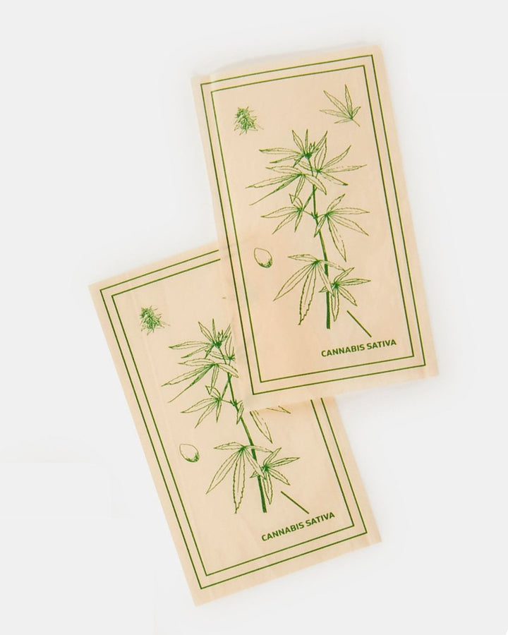 Cannabis sativa botanical printed sheets of rolling papers.