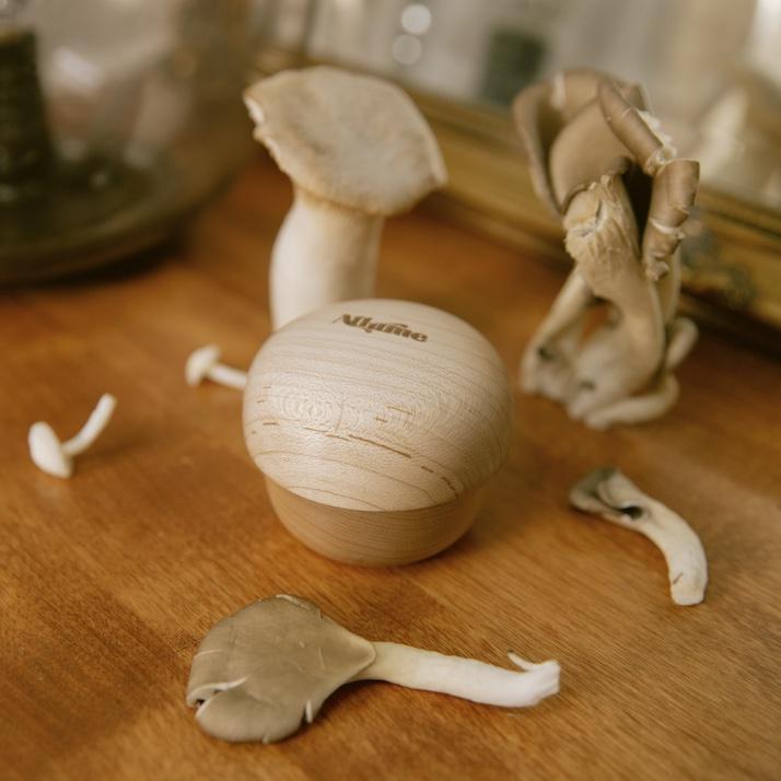 allume shroomie grinder next to whole mushrooms
