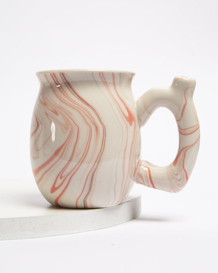 pink ceramic mug hollow pipe handle