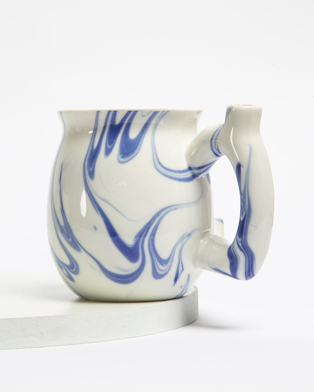 blue ceramic mug hollow pipe handle