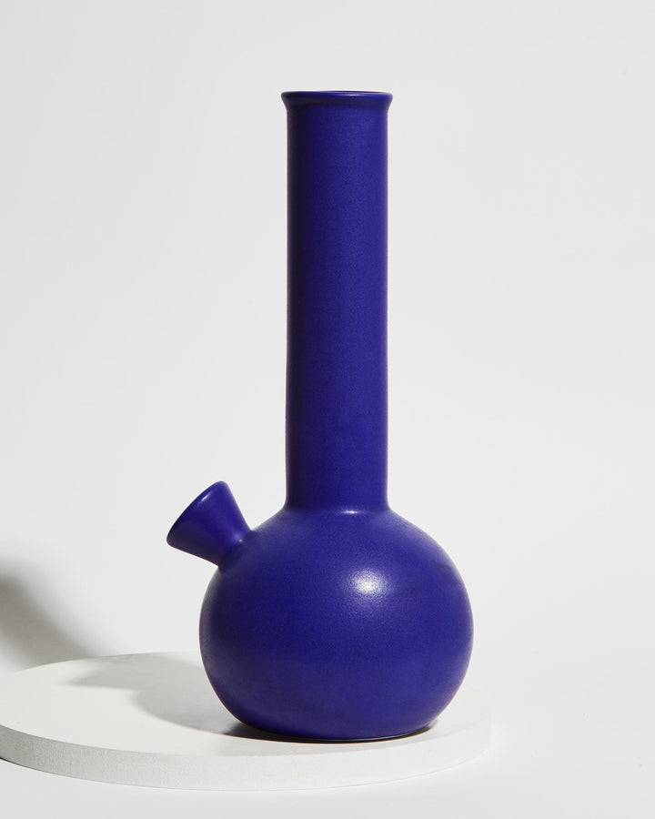 tall blue ceramic bong