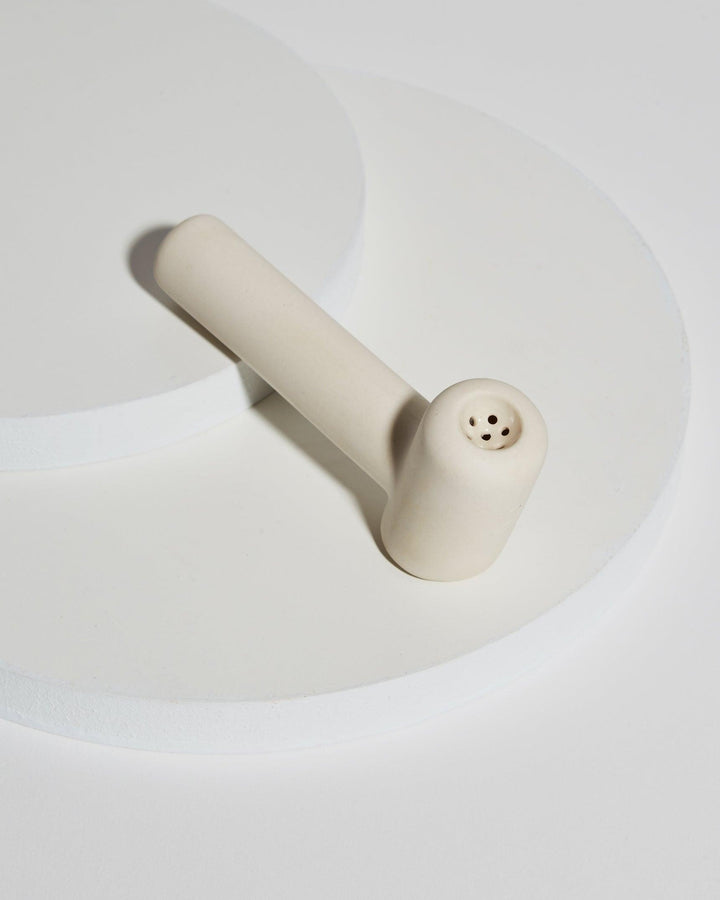 Jaunt handmade ceramic twig hand pipe in ivory white.