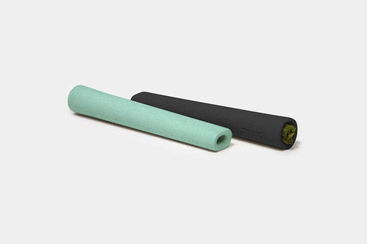 Mint Green and Black ceramic one hitters with flat ends that do not roll off surface.