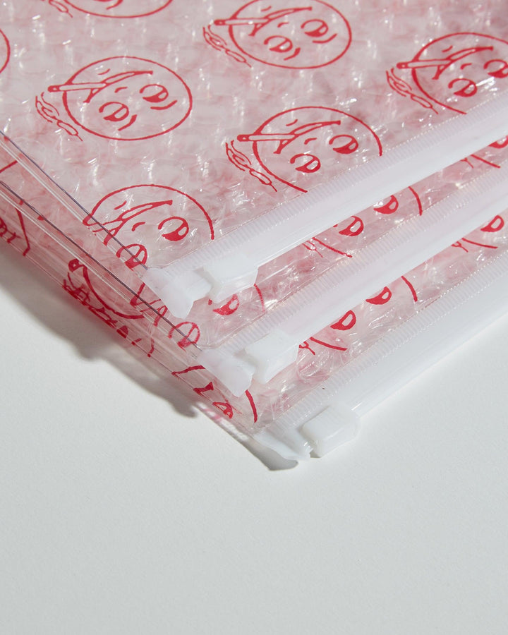 stacked high moon print clear bubble wrap zip pouches